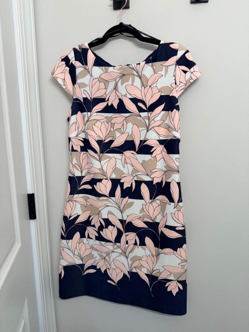 Vince Camuto Navy, Blush and Cream Floral Cap-Sleeve Mini Dress